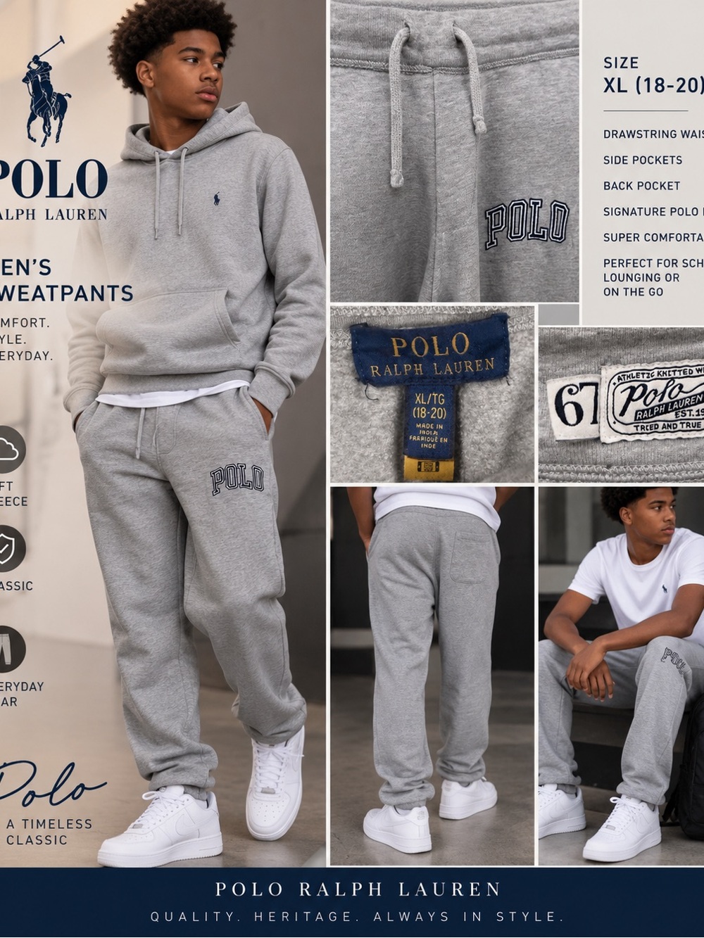 Polo by Ralph Lauren Boys' Light Gray Sweatpants with POLO Patch